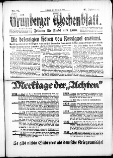 Grünberger Wochenblatt: Zeitung für Stadt und Land, No. 87. (14. April 1918)