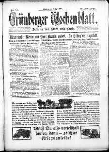 Gr&uuml;nberger Wochenblatt: Zeitung f&uuml;r Stadt und Land, No. 88. (16. April 1918)