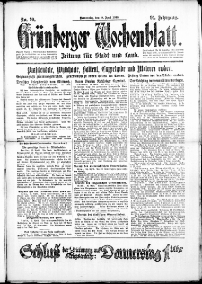 Gr&uuml;nberger Wochenblatt: Zeitung f&uuml;r Stadt und Land, No. 90. (18. April 1918)