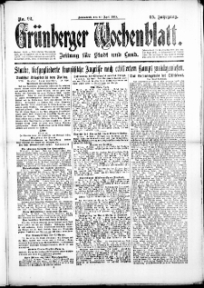 Grünberger Wochenblatt: Zeitung für Stadt und Land, No. 92. (20. April 1918)