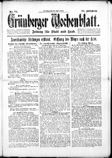 Grünberger Wochenblatt: Zeitung für Stadt und Land, No. 94. (23. April 1918)