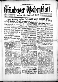 Gr&uuml;nberger Wochenblatt: Zeitung f&uuml;r Stadt und Land, No. 96. (25. April 1918)