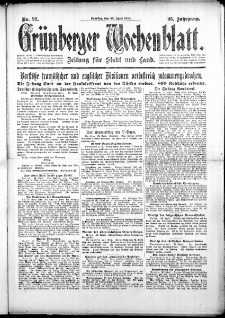 Grünberger Wochenblatt: Zeitung für Stadt und Land, No. 99. (28. April 1918)