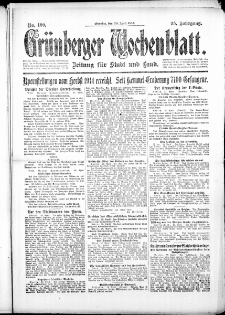 Gr&uuml;nberger Wochenblatt: Zeitung f&uuml;r Stadt und Land, No. 100. (30. April 1918)