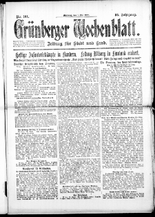 Gr&uuml;nberger Wochenblatt: Zeitung f&uuml;r Stadt und Land, No. 101. (1. Mai 1918)