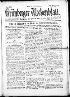 Grünberger Wochenblatt: Zeitung für Stadt und Land, No. 103. (3. Mai 1918)