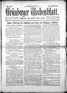 Gr&uuml;nberger Wochenblatt: Zeitung f&uuml;r Stadt und Land, No. 106. (7. Mai 1918)