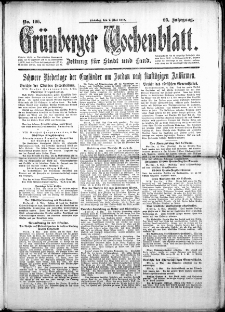 Grünberger Wochenblatt: Zeitung für Stadt und Land, No. 106. (7. Mai 1918)