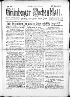 Gr&uuml;nberger Wochenblatt: Zeitung f&uuml;r Stadt und Land, No. 107. (8. Mai 1918)