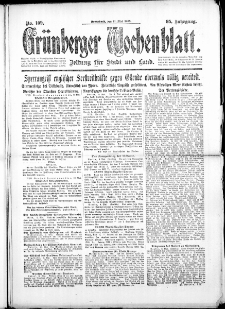 Grünberger Wochenblatt: Zeitung für Stadt und Land, No. 109. (11. Mai 1918)