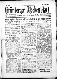 Gr&uuml;nberger Wochenblatt: Zeitung f&uuml;r Stadt und Land, No. 110. (12. Mai 1918)