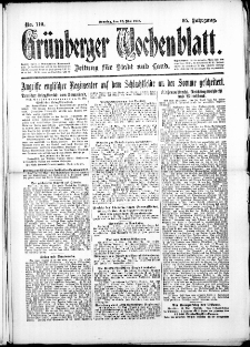Grünberger Wochenblatt: Zeitung für Stadt und Land, No. 110. (12. Mai 1918)