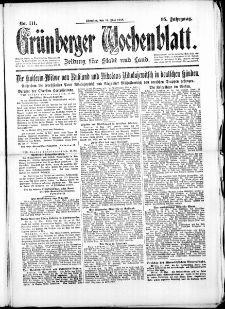 Grünberger Wochenblatt: Zeitung für Stadt und Land, No. 111. (14. Mai 1918)