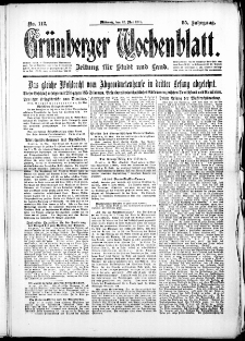 Gr&uuml;nberger Wochenblatt: Zeitung f&uuml;r Stadt und Land, No. 112. (15. Mai 1918)