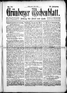 Gr&uuml;nberger Wochenblatt: Zeitung f&uuml;r Stadt und Land, No. 114. (17. Mai 1918)