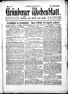 Grünberger Wochenblatt: Zeitung für Stadt und Land, No. 118. (23. Mai 1918)