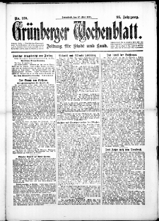 Gr&uuml;nberger Wochenblatt: Zeitung f&uuml;r Stadt und Land, No. 120. (25. Mai 1918)