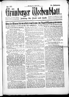 Grünberger Wochenblatt: Zeitung für Stadt und Land, No. 127. (2. Juni 1918)