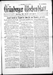 Grünberger Wochenblatt: Zeitung für Stadt und Land, No. 142. (20. Juni 1918)