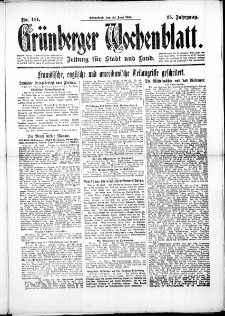 Gr&uuml;nberger Wochenblatt: Zeitung f&uuml;r Stadt und Land, No. 144. (22. Juni 1918)