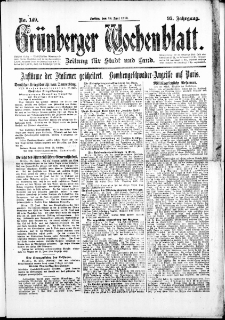 Gr&uuml;nberger Wochenblatt: Zeitung f&uuml;r Stadt und Land, No. 149. (28. Juni 1918)