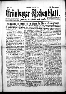 Gr&uuml;nberger Wochenblatt: Zeitung f&uuml;r Stadt und Land, No. 166. (18. Juli 1918)