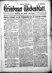 Grünberger Wochenblatt: Zeitung für Stadt und Land, No. 179. (2. August 1918)