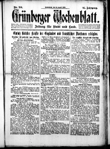 Grünberger Wochenblatt: Zeitung für Stadt und Land, No. 180. (3. August 1918)