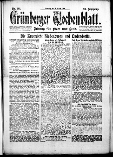 Grünberger Wochenblatt: Zeitung für Stadt und Land, No. 181. (4. August 1918)