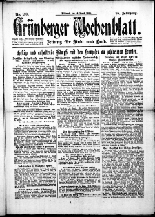 Grünberger Wochenblatt: Zeitung für Stadt und Land, No. 189. (14. August 1918)