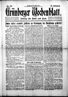 Gr&uuml;nberger Wochenblatt: Zeitung f&uuml;r Stadt und Land, No. 193. (18. August 1918)