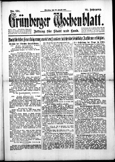 Gr&uuml;nberger Wochenblatt: Zeitung f&uuml;r Stadt und Land, No. 194. (20. August 1918)