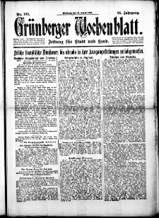 Gr&uuml;nberger Wochenblatt: Zeitung f&uuml;r Stadt und Land, No. 195. (21. August 1918)