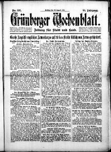 Grünberger Wochenblatt: Zeitung für Stadt und Land, No. 197. (23. August 1918)