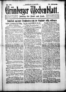 Grünberger Wochenblatt: Zeitung für Stadt und Land, No. 198. (24. August 1918)