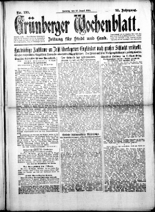 Gr&uuml;nberger Wochenblatt: Zeitung f&uuml;r Stadt und Land, No. 199. (25. August 1918)