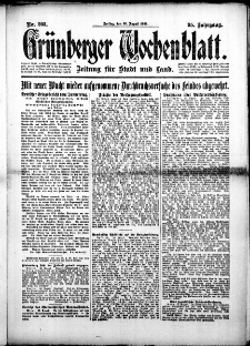 Gr&uuml;nberger Wochenblatt: Zeitung f&uuml;r Stadt und Land, No. 203. (30. August 1918)