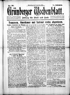 Gr&uuml;nberger Wochenblatt: Zeitung f&uuml;r Stadt und Land, No. 208. (5. September 1918)