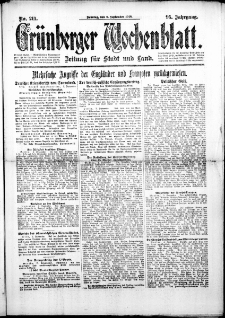 Gr&uuml;nberger Wochenblatt: Zeitung f&uuml;r Stadt und Land, No. 211. (8. September 1918)