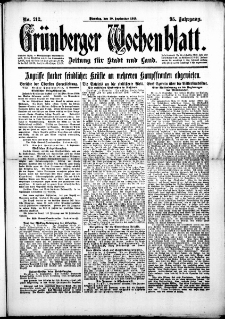 Gr&uuml;nberger Wochenblatt: Zeitung f&uuml;r Stadt und Land, No. 212. (10. September 1918)