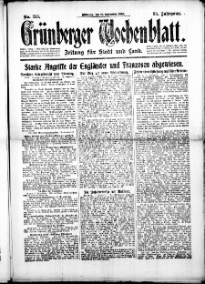 Grünberger Wochenblatt: Zeitung für Stadt und Land, No. 213. (11. September 1918)