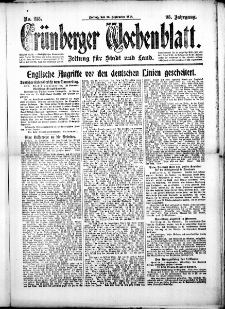 Grünberger Wochenblatt: Zeitung für Stadt und Land, No. 215. (13. September 1918)