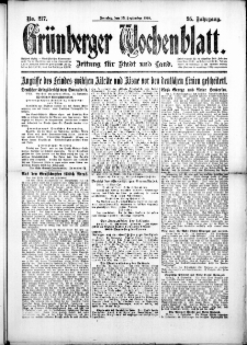 Grünberger Wochenblatt: Zeitung für Stadt und Land, No. 217. (15. September 1918)