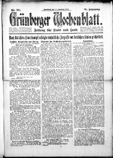 Grünberger Wochenblatt: Zeitung für Stadt und Land, No. 222. (21. September 1918)