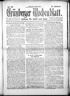 Grünberger Wochenblatt: Zeitung für Stadt und Land, No. 233. (4. Oktober 1918)