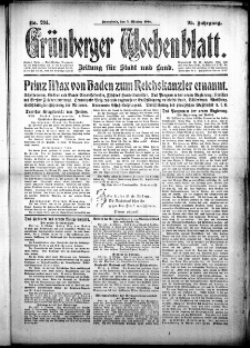 Grünberger Wochenblatt: Zeitung für Stadt und Land, No. 234. (5. Oktober 1918)