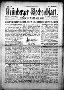 Grünberger Wochenblatt: Zeitung für Stadt und Land, No. 259. (3. November 1918)