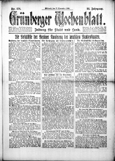 Grünberger Wochenblatt: Zeitung für Stadt und Land, No. 278. (27. November 1918)