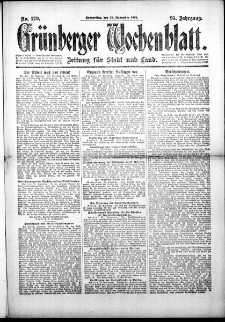 Gr&uuml;nberger Wochenblatt: Zeitung f&uuml;r Stadt und Land, No. 279. (28. November 1918)