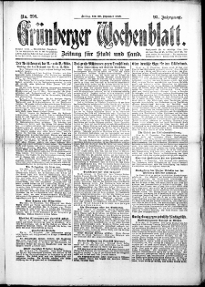 Gr&uuml;nberger Wochenblatt: Zeitung f&uuml;r Stadt und Land, No. 298. (20. Dezember 1918)